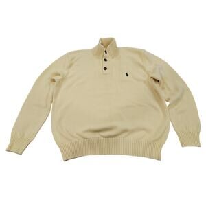 Polo Ralph Lauren Butter Yellow Cotton Mock Neck Quarter Button Sweater L